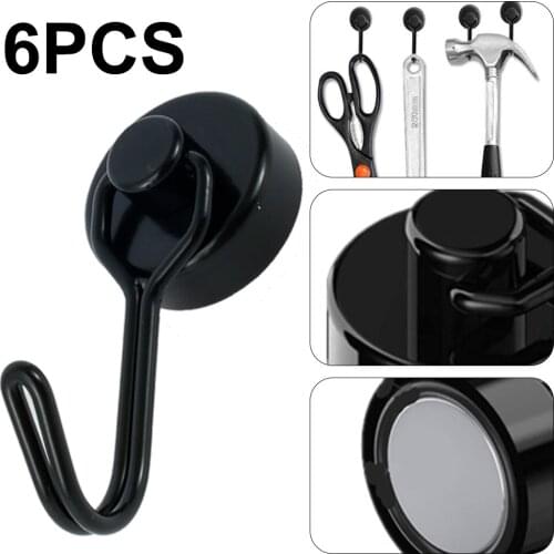 6pcs Magnetic Hook 360° Rotation Strong Magnetic 17 kg Strong Heavy Duty Neodymium Magnetic Hooks for Kitchen Office Lockers