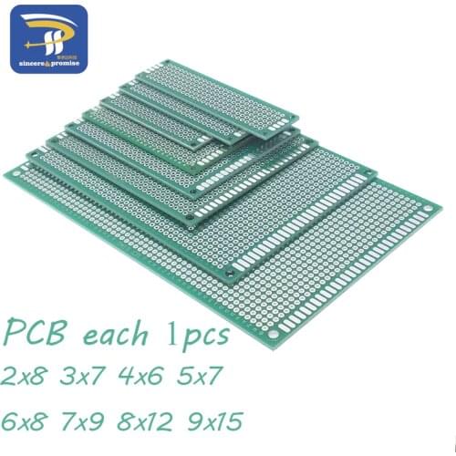 8pcs PCB Prototype Board 2.54mm Circuit Tinned Universal Stripboard Veroboard Double Side 2X8 3X7 4X6 5X7 6X8 7X9 8X12 9X15CM