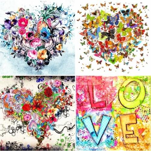 AZQSD Full Drill Diamond Embroidery Heart Love Text Mosaic Rhinestones Diamond Painting Landscape Cross Stitch Home Decor