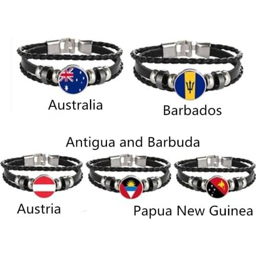 Antigua and Barbuda, Austria, Australia, Barbados, Papua New Guinea Flag Multilayer Leather Bracelet Fashion Bracelet