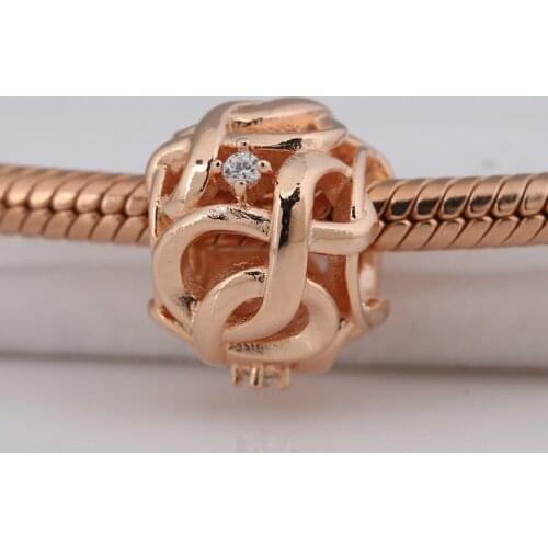 Authentic S925 Bead Infinite Love Charm fit Lady Bracelet Bangle Girl Birthday Gift DIY Jewelry Rose & Clear CZ