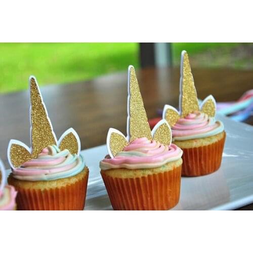 GLITTER Unicorn Horn first birthday cupcake toppers wedding baby shower party decoration doughnut food treat fruit picks