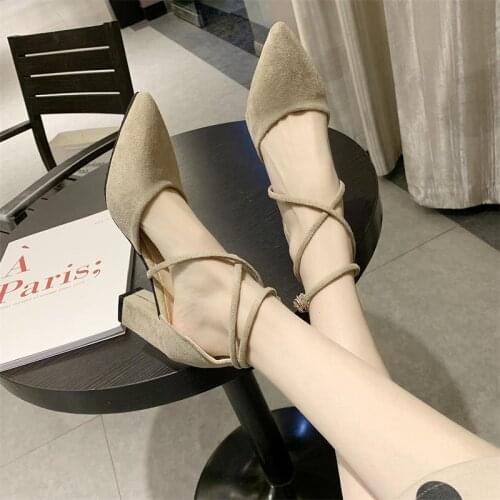 2021 new spring and summer new ladies all-match high heels pointed shallow cross strap buckle sandals