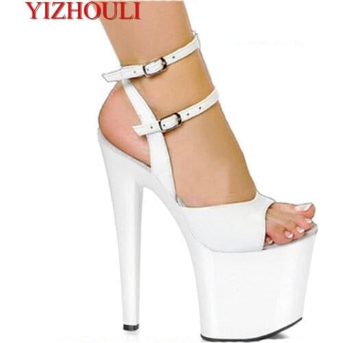 Sexy High Platform Lined Sandal 8 Inch Heel White bride wedding dress sexy ultra high thin heels 20cm sandals womens Dance Shoe