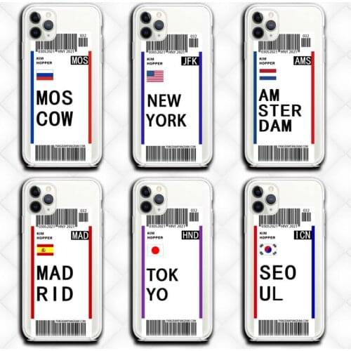 Personality Travel Airfare label Phone Case Clear for iphone 12 11 Pro max mini XS 8 7 6 6S Plus X 5S SE 2020 XR cover