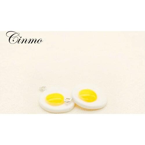 Cinmo 5Pcs 3D Small Cute Poached Egg Resin Charms For Men Women Diy Food Keychain Earrings Dangle Pendants Jewelry Accessories