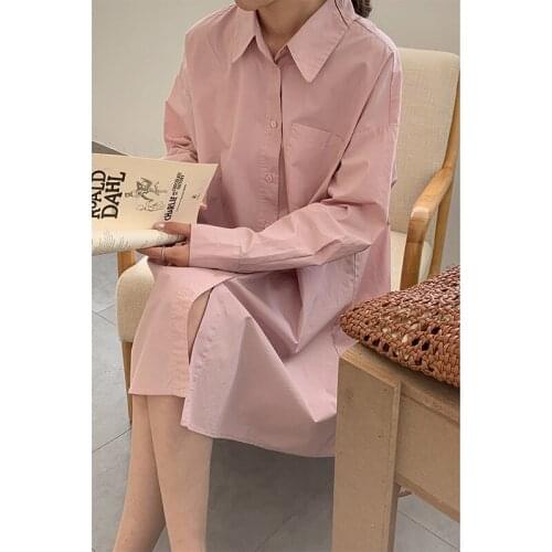 [Daihe] 2021 spring new Korean style casual medium length shirt dress womens loose lining skirt