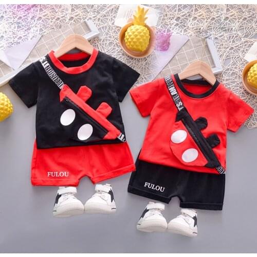 Summer Fashion Children Cotton Baby Boy Girls Clothes WITH bags T Shirts Shorts 2Pcs/sets Infant Kids Leisure Toddler Tracksuits