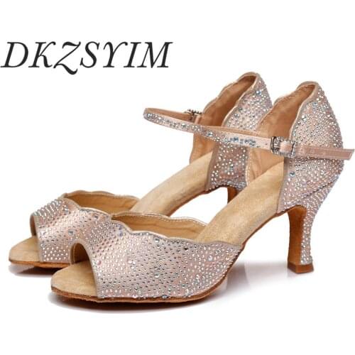 DKZSYIM Latin Dance Shoes Jazz Salsa Ballroom Dance Shoes For Dancing Women Girls Sandals sexy big rhinestons shoes wholesale