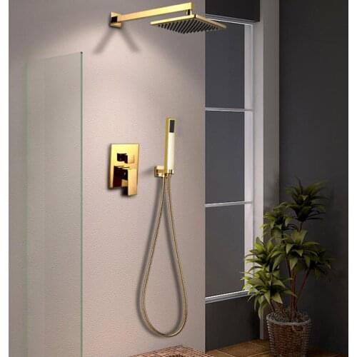 Dofaso Gold Solid Copper Bathroom Shower Set celling Rianfall Shower Head Shower Faucet Wall Mounted Shower Arm Mixer Water Set