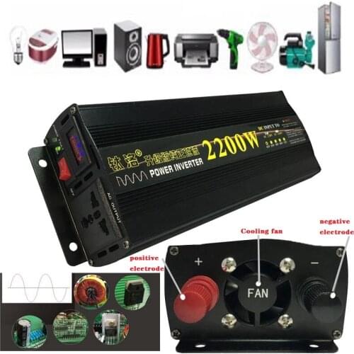 Pure Sine Wave Inverter 12V/24V 220V 2200W Voltage transformer Power Inverter DC12V to AC 220V Converter LED Display