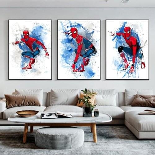 Superhero Anime Canvas Painting Watercolor Spiderman Poster Decor Wall Art Pictures Home Living Room Decoration Cuadros