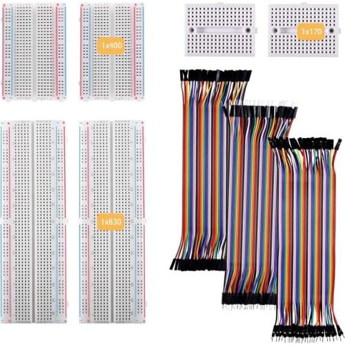 3 Set Jumper Wires Male to Male, Male to Female, Female to Female 20CM Wires Kit W 2 x 830 400 170 Point Solderless Breadboards