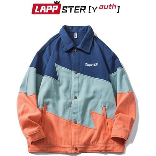 LAPPSTER-Youth Men Patchwork Japanese Streetwear Jackets 2021 Mens Harajuku Color Block Kpop Windbreaker Button Up Jackets Coats