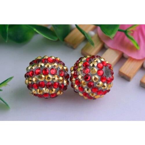 Kwoi vita Summer Color 20mm 100pcs/lot red/gold color Chunky Resin Rhinestone Beads Ball for Kids Girls Jewelry Making