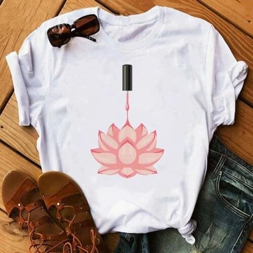 Summer Nail Polish Print Tshirts Casual Short-Sleeved Creativity Graphic T-shirt Plus Size Women O-Neck Tee Fashion Clothing Top