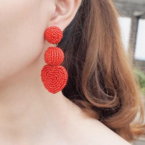 MANILAI Handmade Beaded Drop Dangle Earrings For Women Heart Pendants Love Long Statement Earrings Bohemian Jewelry