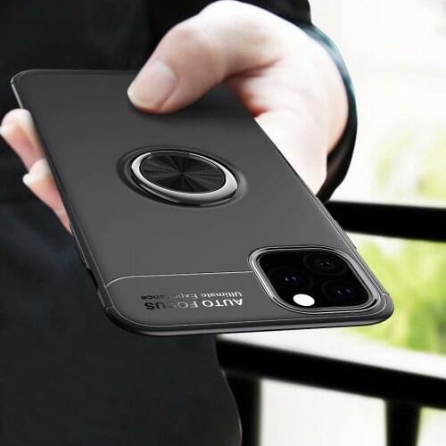 For iPhone 11 Pro Case Finger Ring Holder Matte Soft Silicone Back Cover For iphone 11 Pro Max Phone Case Skin
