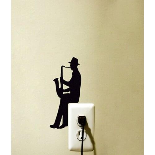 A Man Is Playing Saxophone Silhouette Switch Stickers Laptops Window Decals Removable Adhesives Wall Stickers