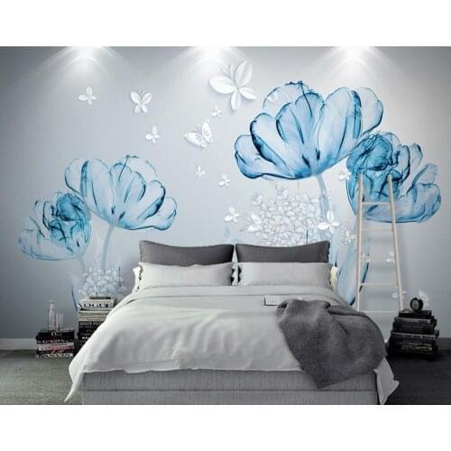 Papel de parede 3d blue flower wall simple wallpaper,living room bedroom sofa TV wall kitchen wall papers home decor restaurant