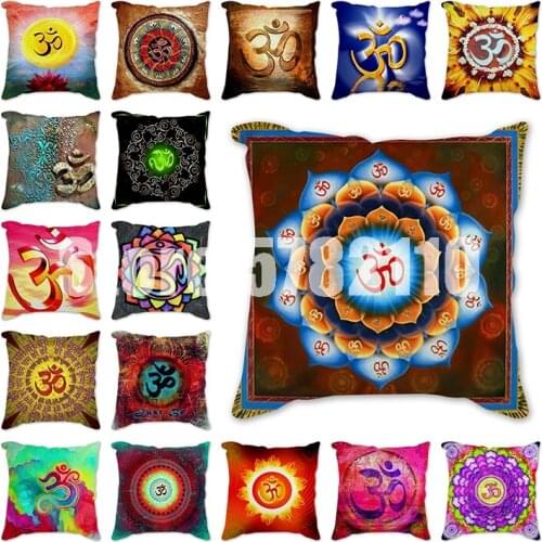 Cushion Cover 45x45cm Throw Pillow Covers Digital Mandala With OM Symbol religion Home Decorative Pillow Cases Cushions Covers