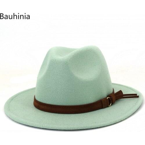 New Wool Fedora Felt Hat For Men Women Wide Brim Jazz Church Cap Classic Formal Hat With Leather Ribbon