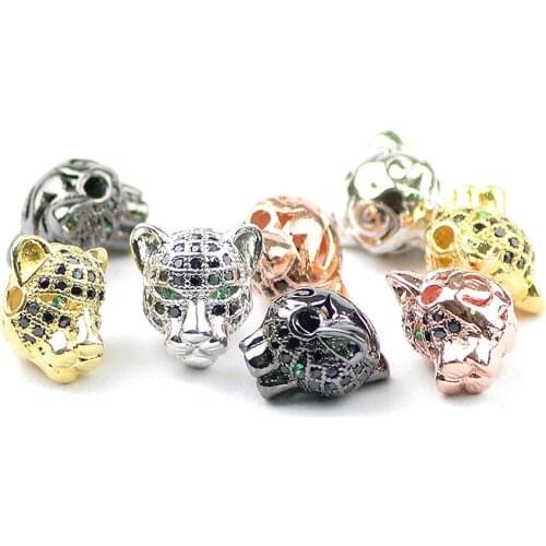 RBFHYER Gold Silvers leopard Head material Beads European Charms Spacer loose Beads For Jewelry Bracelet Making DIY 2Pcs/lot