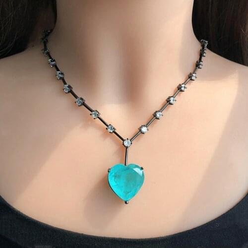 Luxury green blue Heart Fusion stone Pendant Necklace For Women sparking Cubic Zirconia chockers necklace Fashion Jewelry bijoux