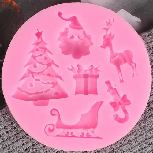 Christmas tree Santa elk 3D Craft Relief Chocolate confectionery Silicone Mold Fondant Cake Kitchen Decorating DIY Tools