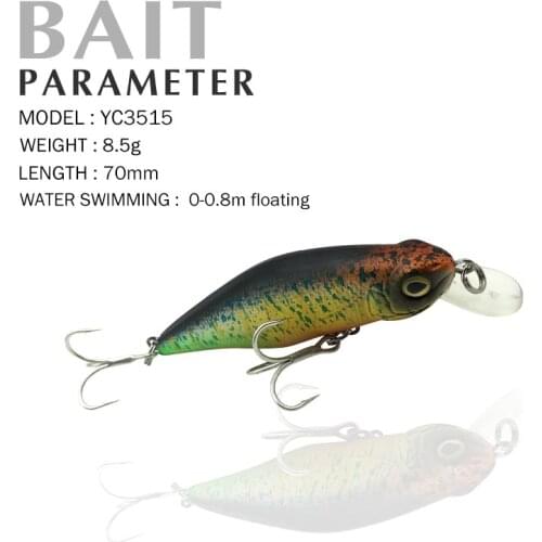 Fishing Lures 70mm/8.5g 0-0.8M Floating , Quality Professional Minnow Hard Bait 3D Eyes Crankbait Brightly colored bait