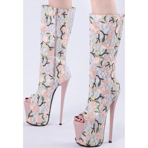 Women Pumps Stilettos Ladies Shoes Jacquard Fabric Slip On ZIP 19CM Thin High Heels Peep Toe Party Wedding Flowers woman shoes