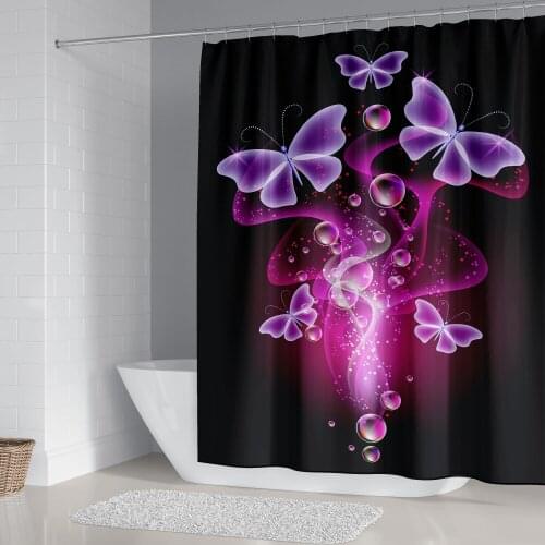 Purple Butterfly Golden Black Printed Bathroom Shower Curtain Luxury Design Waterproof Bath Curtains With Hooks Drop Shipping