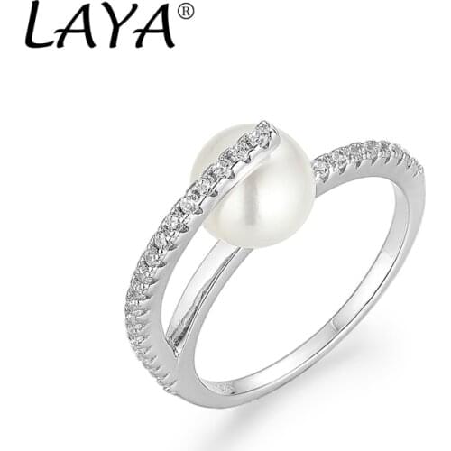 LAYA 925 Sterling Silver Fashion Double Line High Quality Zirconium Shell Pearl Ring Luxury Jewelry For Womens Wedding Party
