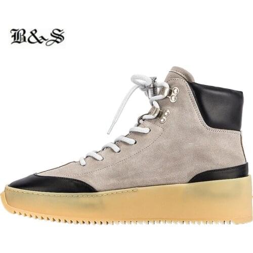 Black& Street 2019 winter season new Mixed colors genuine leather trainer men Casual Boots patchwork lace Up High street Boots