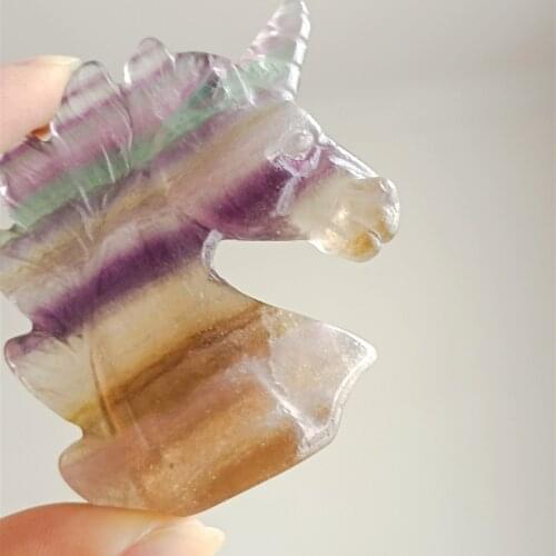 New fashion color fluorite carved unicorn, crystal unicorn home decoration 1pc