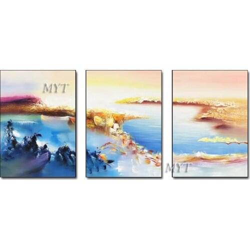 100% real painting hand-painted 3 landscape pictures, painting canvas mural, living room painting
