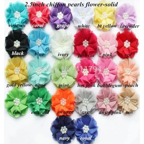 180pcs/lot ,2.5" apparel accessories Beaded chiffon flower Pearl Chiffon flower for headwear headband hair accessories