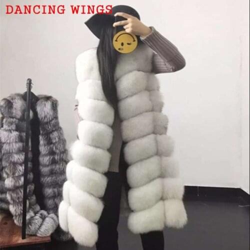95CM Lady Fashion Winter Fur Coats 100% Quality Real Fox Fur Vest Waistcoat Sleeveless Long Jacket Plus Size