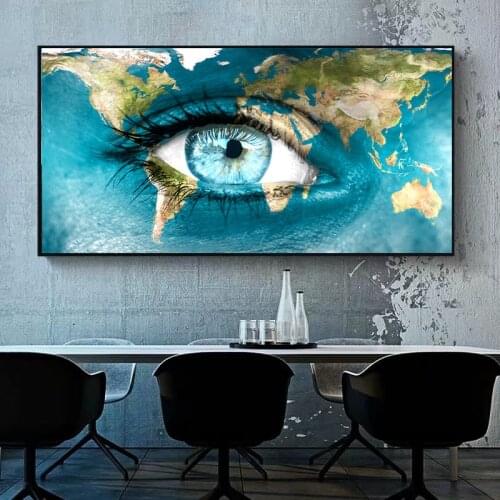 Abstract Canvas Painting Eye Ocean Land Map Wall Art Picture Prints and Poster Modern Posters For Living Room Home Decor