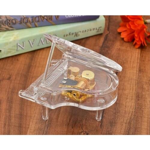 12pcs/lot Acrylic Transparent 3D Piano Music Box Gold Movement Hand Cranked Music Box Fashion Gift Home Furnishing Wholesale
