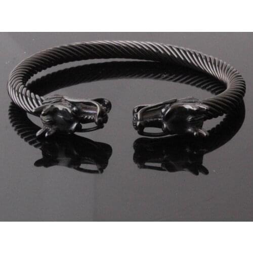 Granny Chic Elastic Adjustable Mens Dragon Bracelet Stainless Steel Twisted Cable Cuff Bangle Gold Color Biker Jewelry