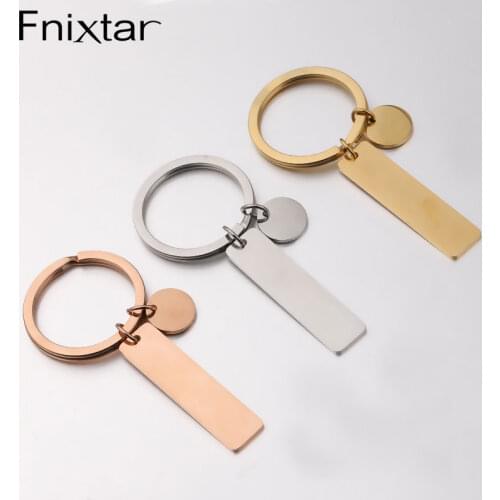 Fnixtar 10Pcs/Lot Custom Personality Mirror Polished Stainless Steel Key Chain Hanging Rectangle Round Blank Bar Pendant Keyring