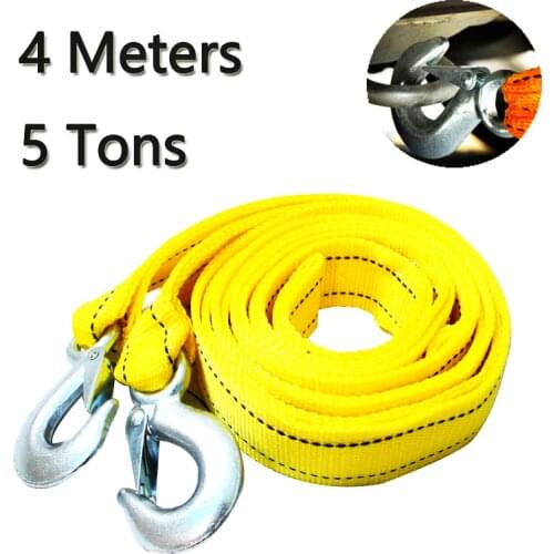 4M Heavy Duty 5 Ton Car Tow Cable Towing Pull Rope Strap Hooks Van Road Recovery