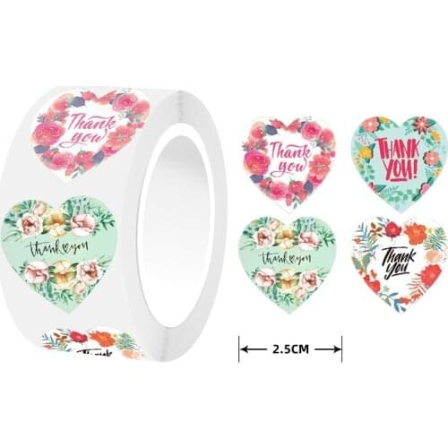 Heart Design 500PCS Thank you Stickers Flower for Wedding Festival Party Favors Gift Packaging Decorations Envelope Seal Label