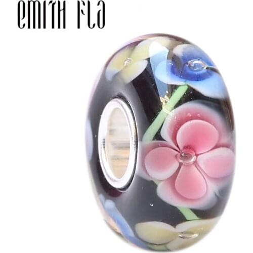 Emith Fla 100% 925 Sterling Silver Large Hole Flowers Charm Bead Fit European Bracelet Bangle Jewelry DIY Accessories