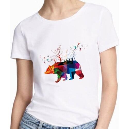 Harajuku Tshirt women 2020 summer new white casual t shirt Woman aesthetics Bear Printed t-shirts femme Clothing Tops Tee Female