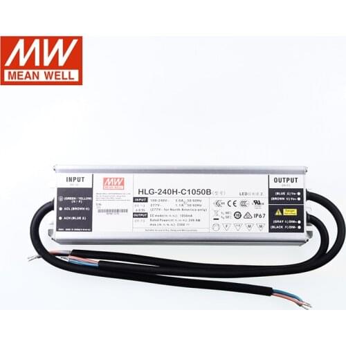 MEAN WELL Dimming LED Power Supply HLG-240H-C1050B 1050mA 250W 119-238V IP67 waterproof Dimmable LED driver PFC CE UL 110/220VAC