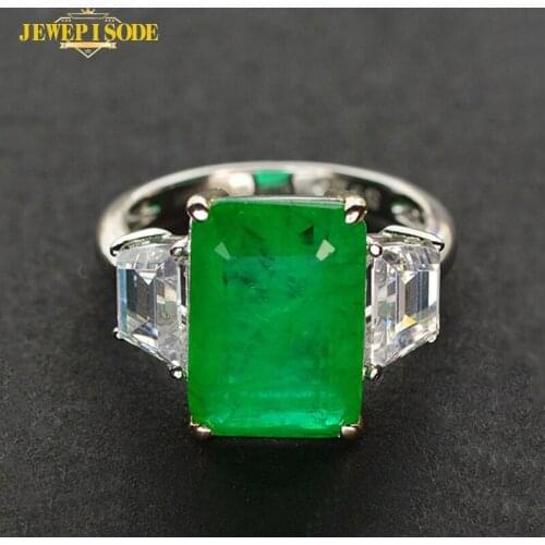 Jewepisode Vintage 100% 925 Sterling Silver Lab Moissanite Emerald Gemstone Anniversary Party Ring Wholesale Fine Jewelry Rings
