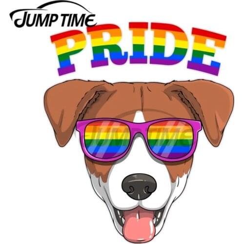 JumpTime 13 x 8.8cm Gay Pride Jack Russell Terrier Dog with LGBT Rainbow Sunglasses Truck Window Decal Car Stickers Car Styling