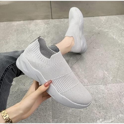 Women Sneakers Mesh Slip On Knitted Solid Ladies Vulcanized Shoes Fashion Breathable Non Slip Female Footwear Summer Plus Size